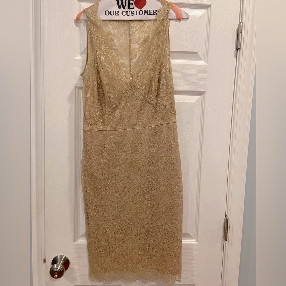 BCBG MaxAzria Gold Lace Slip Dress